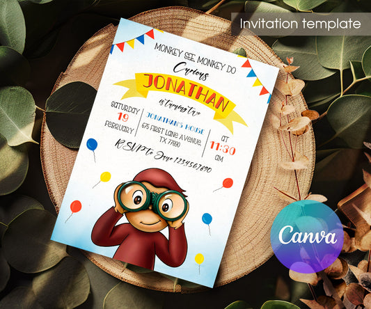 Curious George Monkey customizable invitation template | Share or Print | XX151