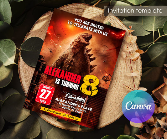 Godzilla and King Kong customizable invitation template | Share or Print | TX054