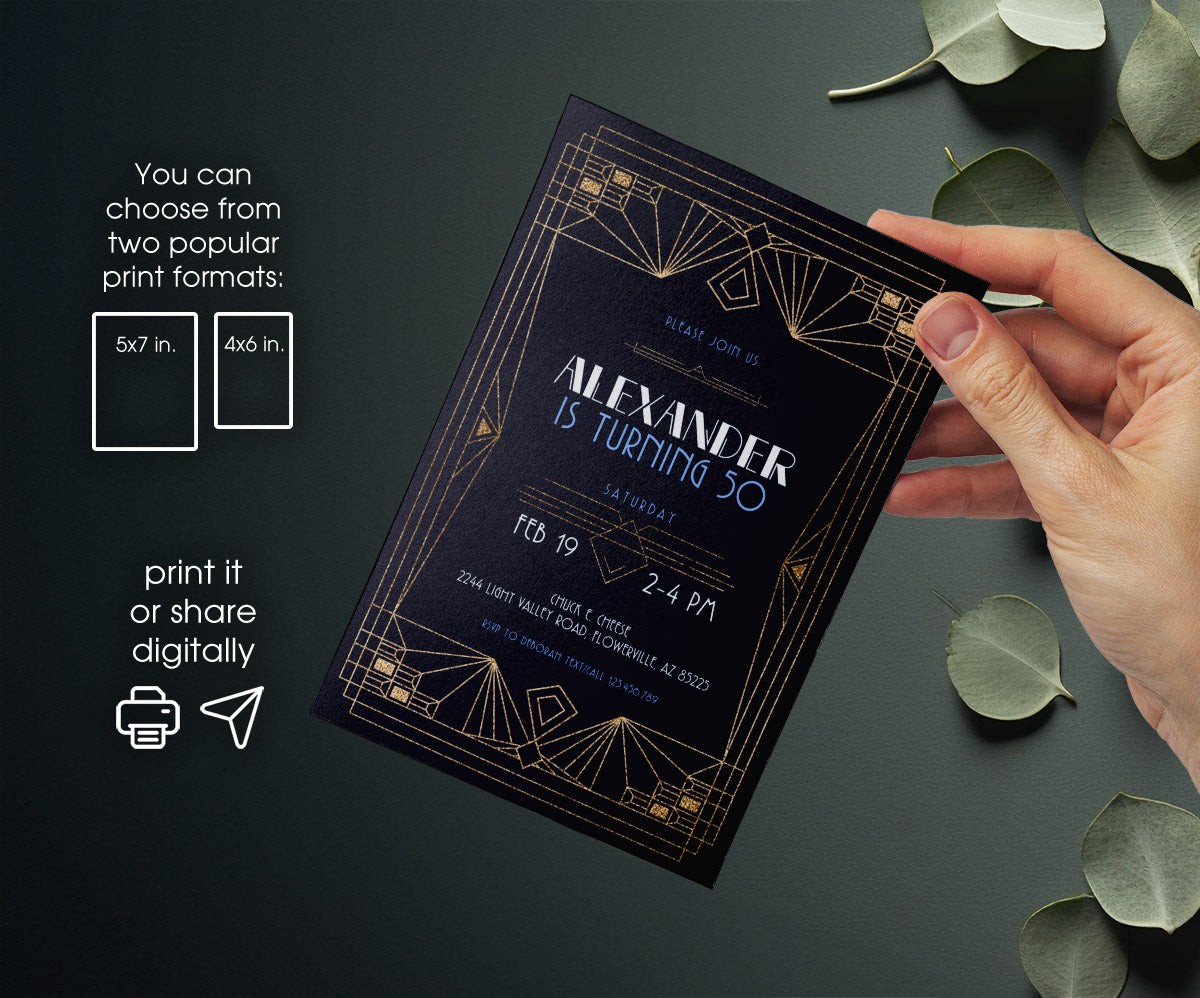 The Great Gatsby Art Deco customizable invitation template | Share or Print | OS712