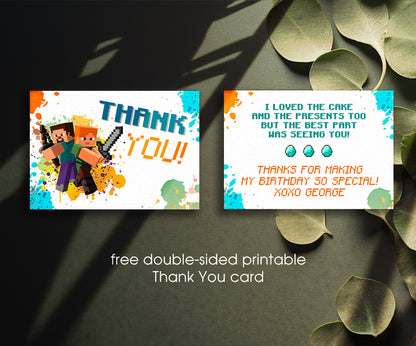 Minecraft Gamer customizable invitation template | Share or Print | DY831