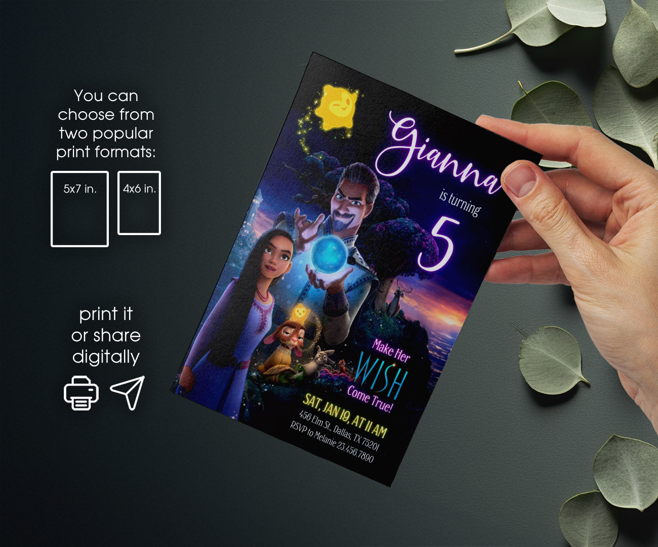 Wish Magic Asha customizable invitation template | Share or Print | girl | GA334