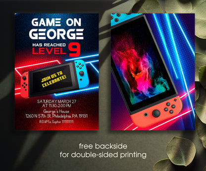 Nintendo Switch Gamer customizable invitation template | Share or Print | NZ326