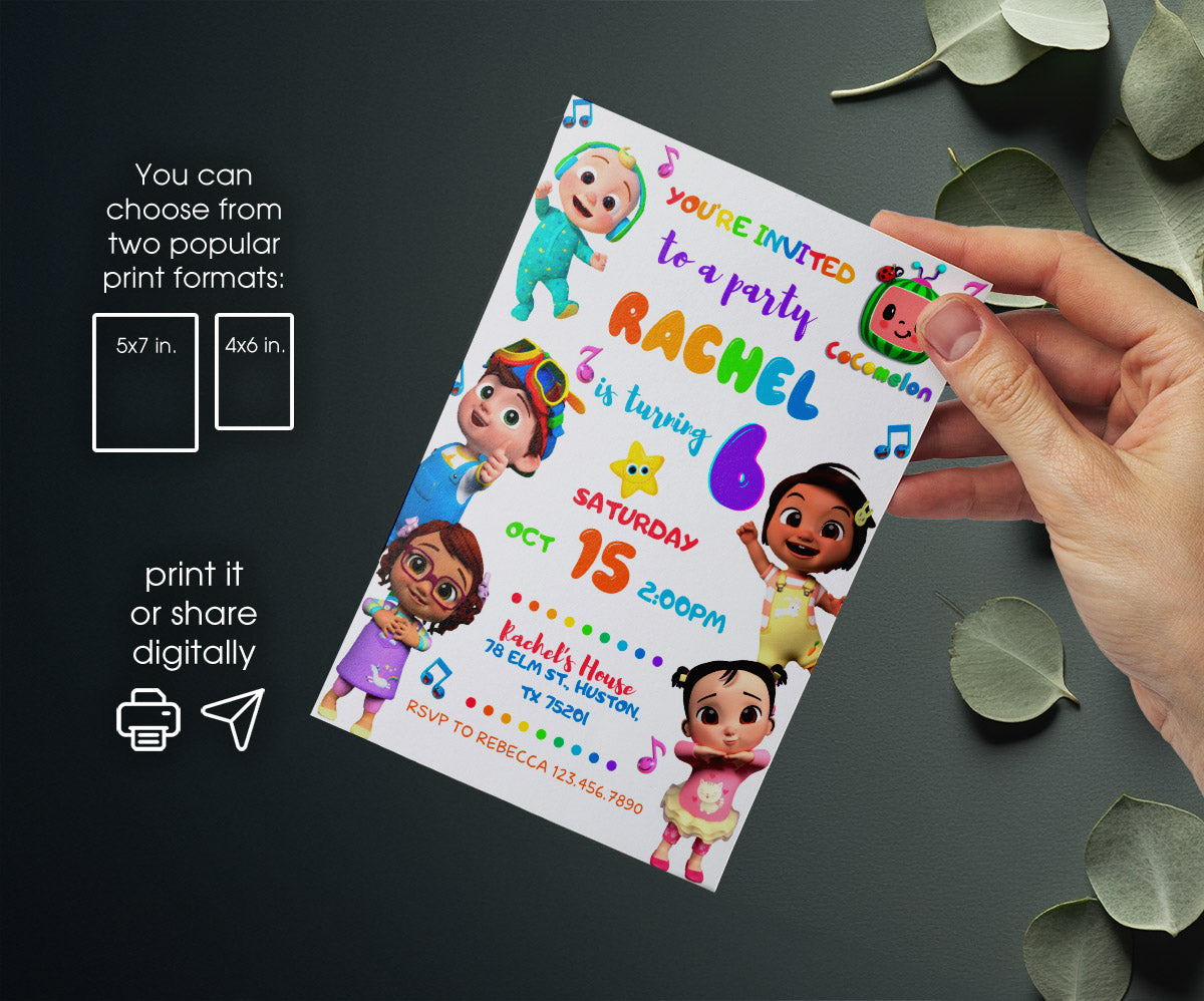 Cocomelon customizable invitation template | Share or Print | OX308
