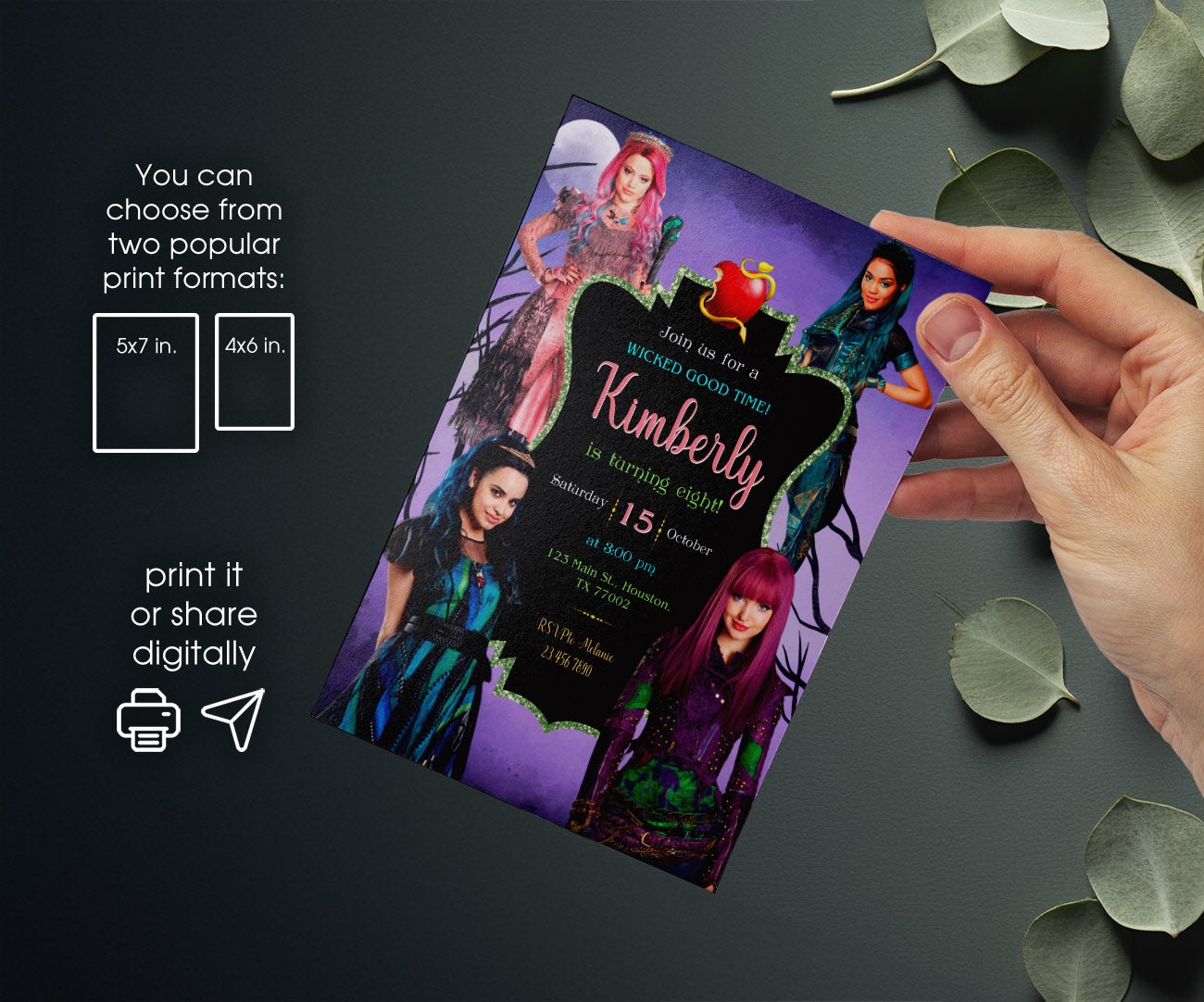 Descendants Disney customizable invitation template | Share or Print | KX124