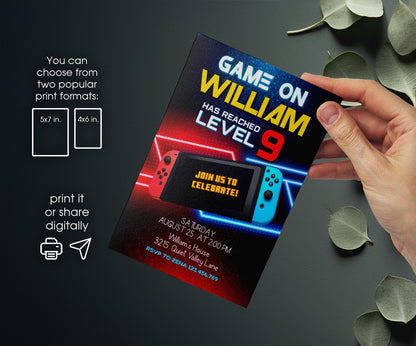 Nintendo Switch Gamer customizable invitation template | Share or Print | AE622