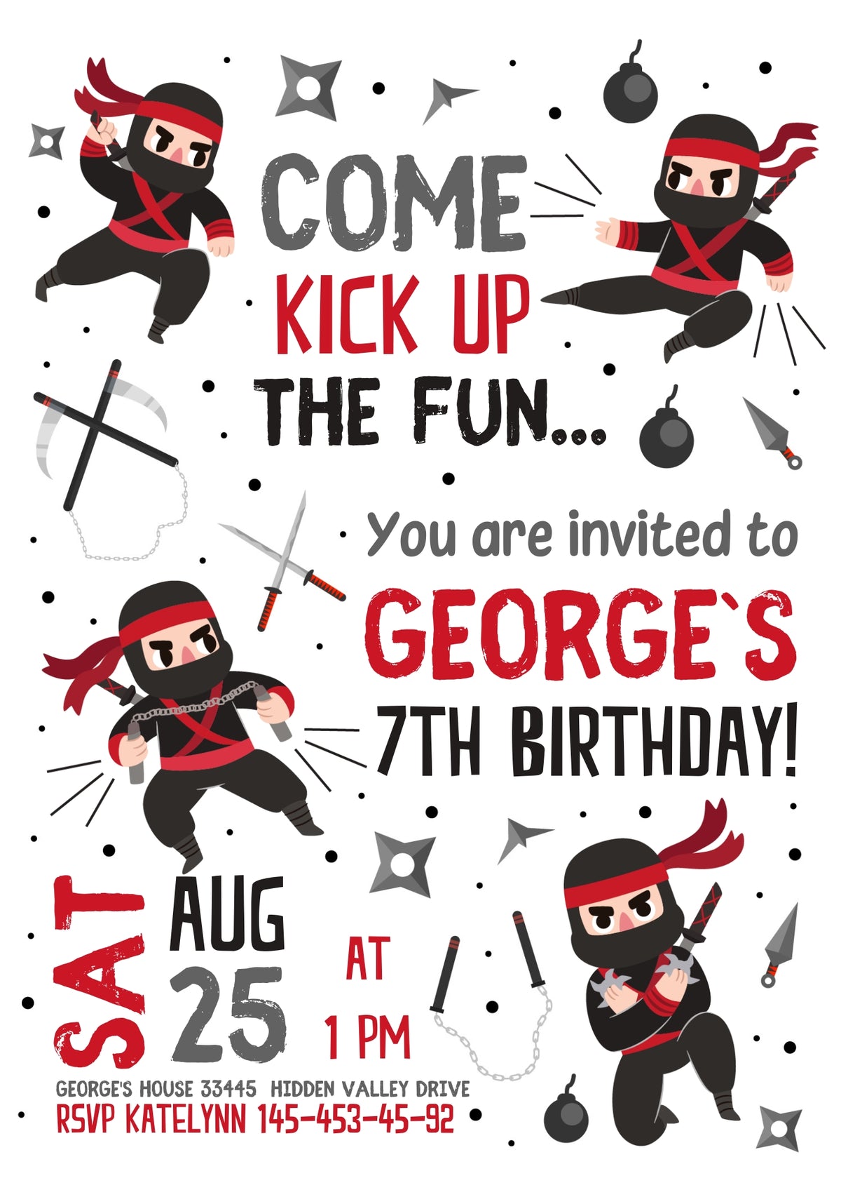 Ninja Kidz TV customizable invitation template | Share or Print | JH258