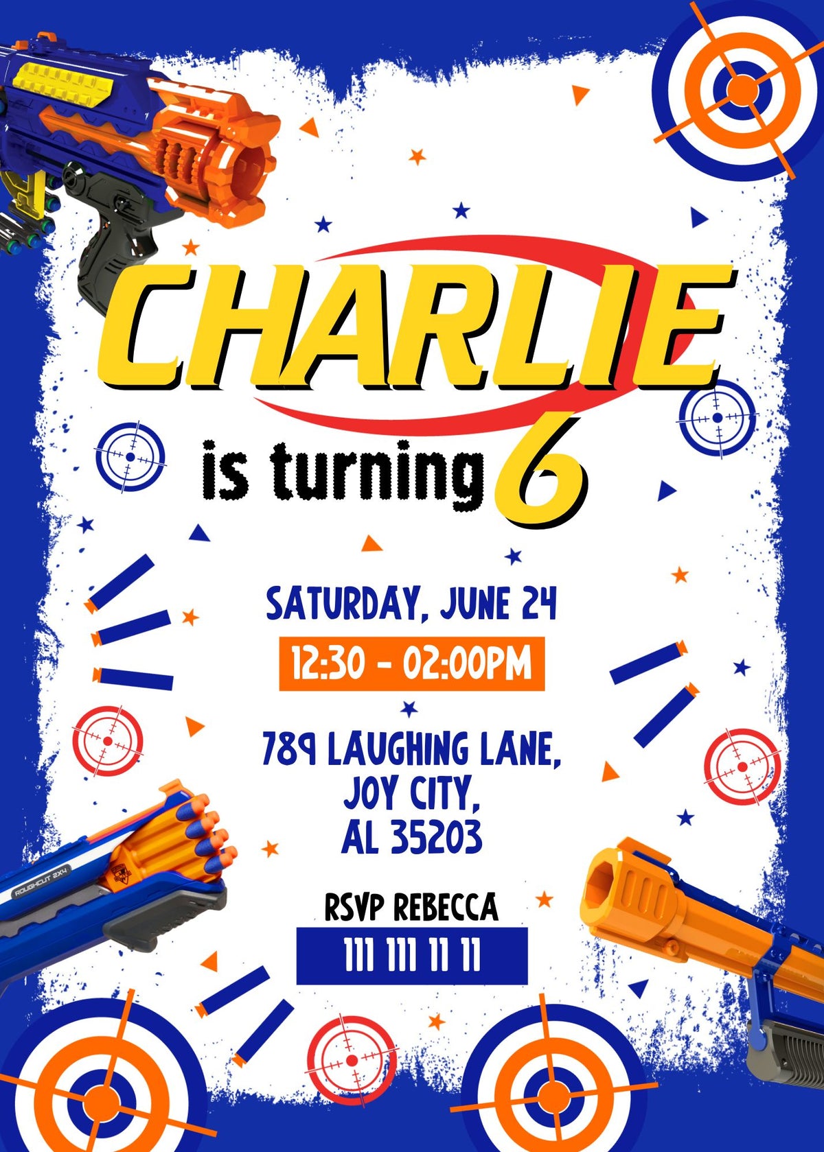 NERF Dart Wars customizable invitation template | Share or Print | boy | HM896