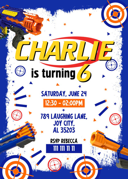 NERF Dart Wars customizable invitation template | Share or Print | boy | HM896
