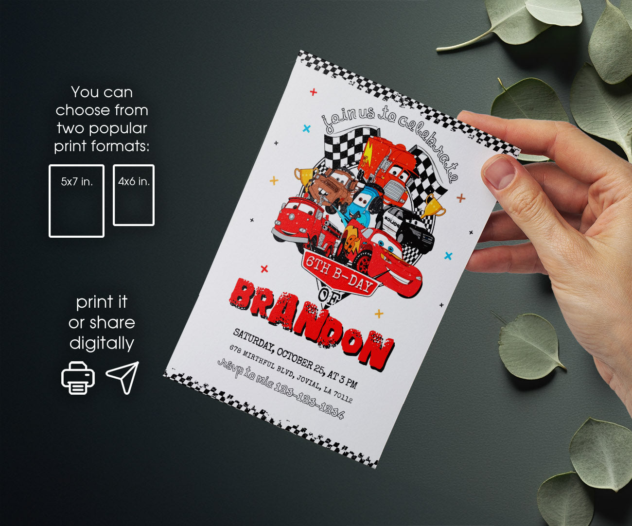 Cars Lightning McQueen customizable invitation template | Share or Print | boy | IM727