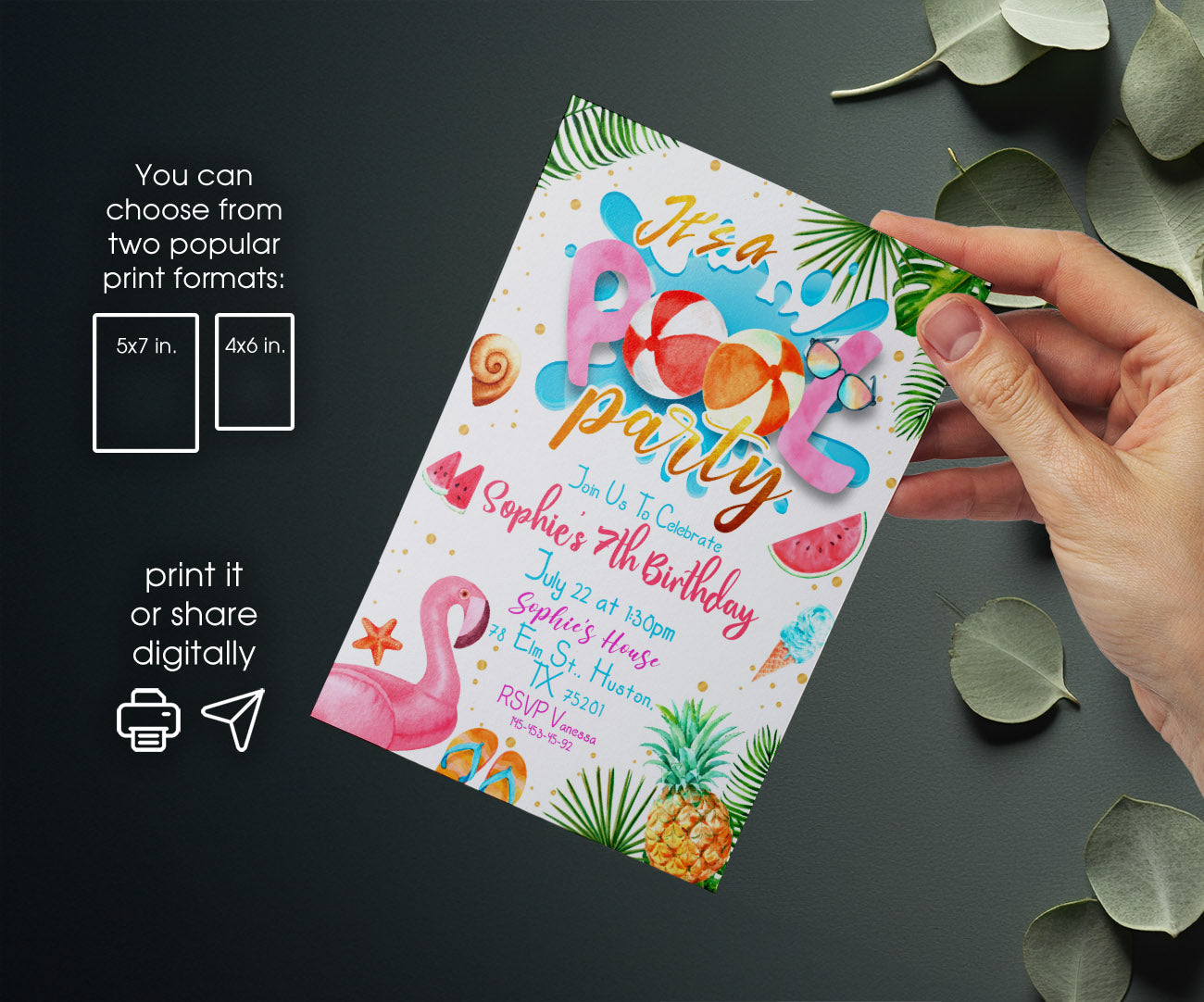 Pool Party customizable invitation template | Share or Print | ZB001