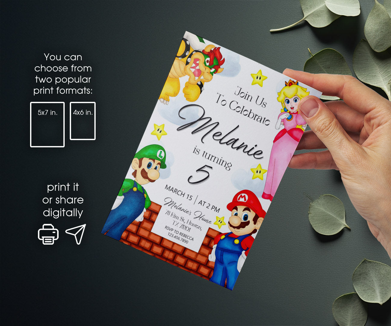 Super Mario Bros customizable invitation template | Share or Print | UH699