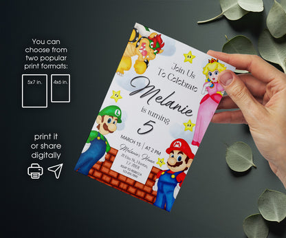 Super Mario Bros customizable invitation template | Share or Print | UH699