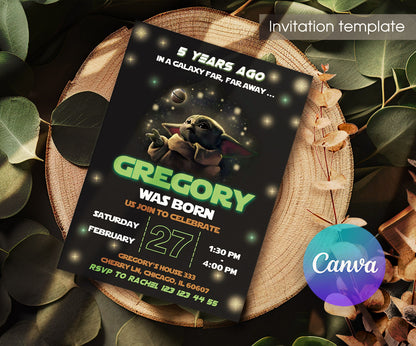 Baby Yoda Grogu Star Wars Mandalorian customizable invitation template | Share or Print | boy | US982