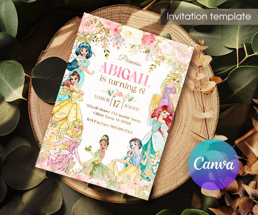 Disney Princess customizable invitation template | Share or Print | girl | QN748