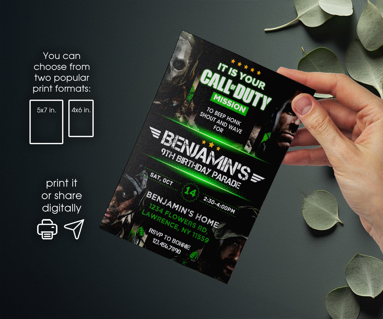 Call of Duty Gamer customizable invitation template | Share or Print | boy | FC459