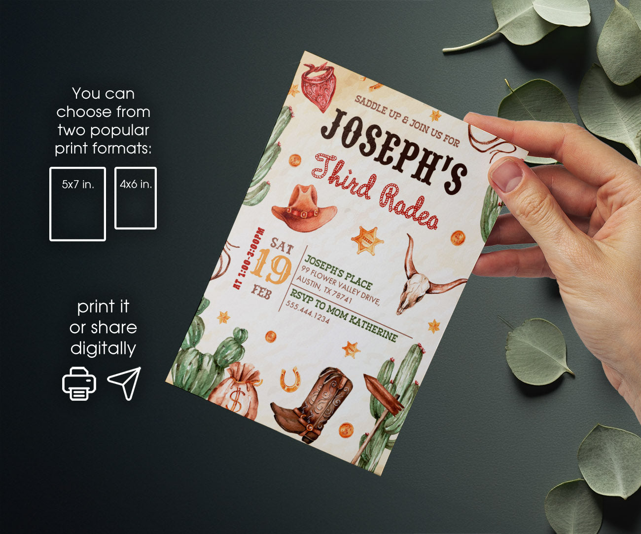 Cowboy Rodeo customizable invitation template | Share or Print | boy | AQ874