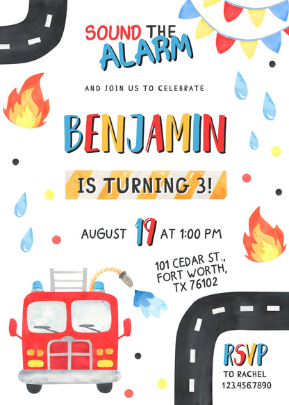 Firetruck Firefighter Fire Truck customizable invitation template | Share or Print | boy | FY130