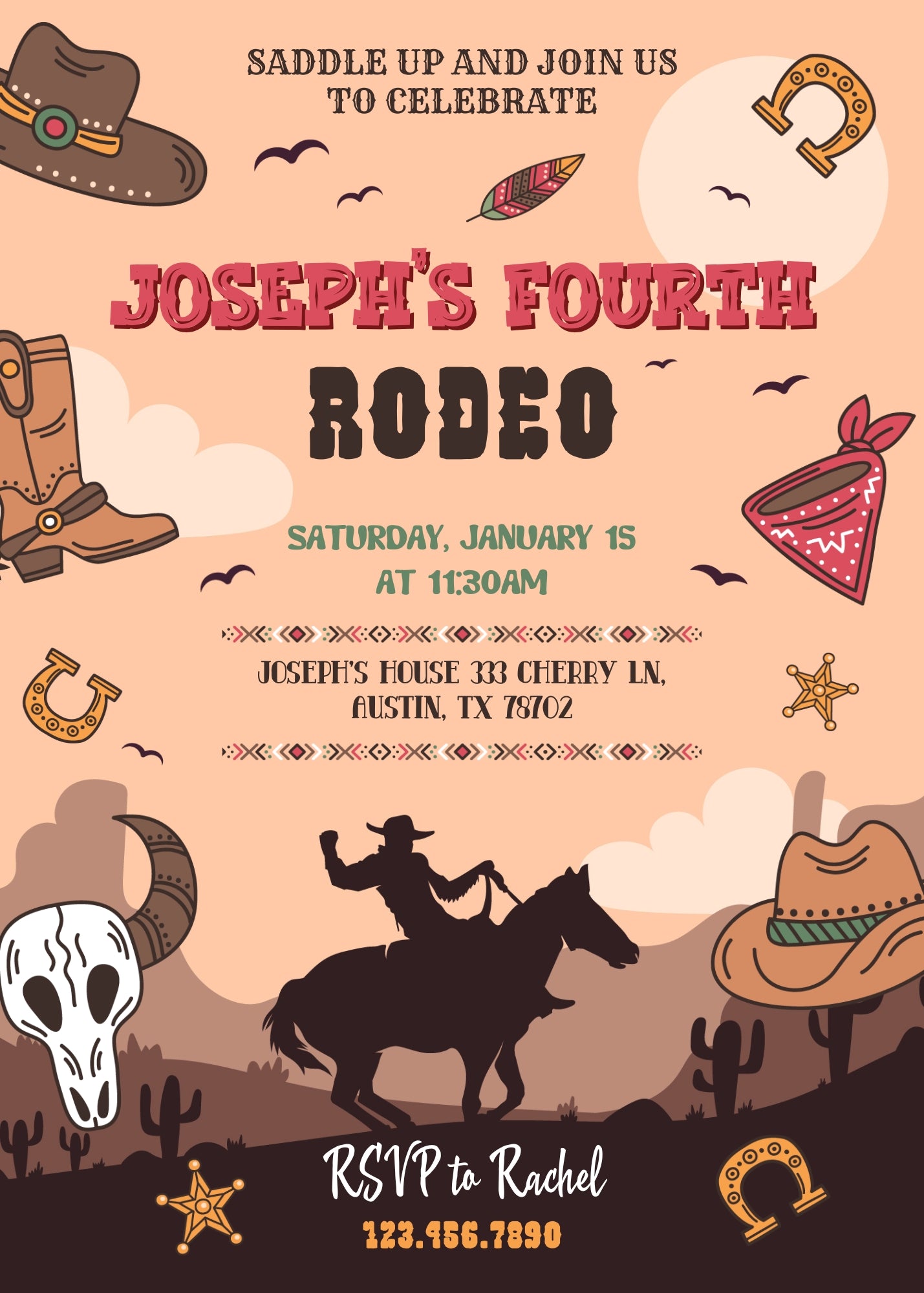 Cowboy Rodeo customizable invitation template | Share or Print | boy | HE398
