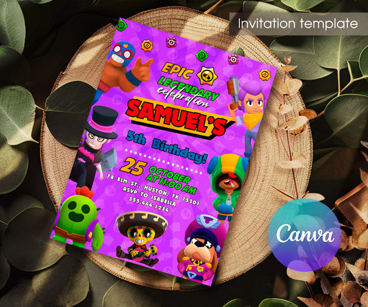 Brawl Stars Gamer customizable invitation template | Share or Print | TY623