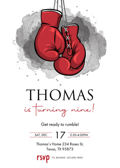 Boxing Fighter customizable invitation template | Share or Print | boy | PN121