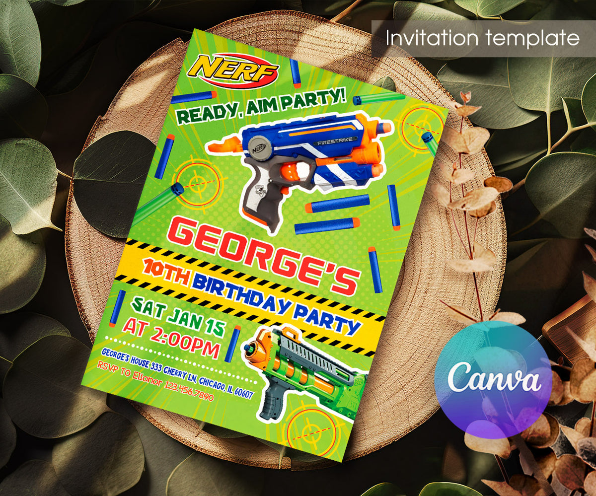 NERF Dart Wars customizable invitation template | Share or Print | boy | YS183