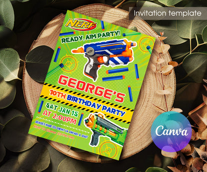 NERF Dart Wars customizable invitation template | Share or Print | boy | YS183