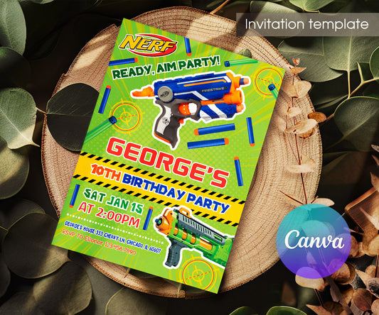 NERF Dart Wars customizable invitation template | Share or Print | boy | YS183
