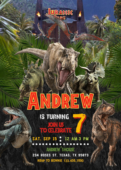 Jurassic Park Dinosaur customizable invitation template | Share or Print | MN481