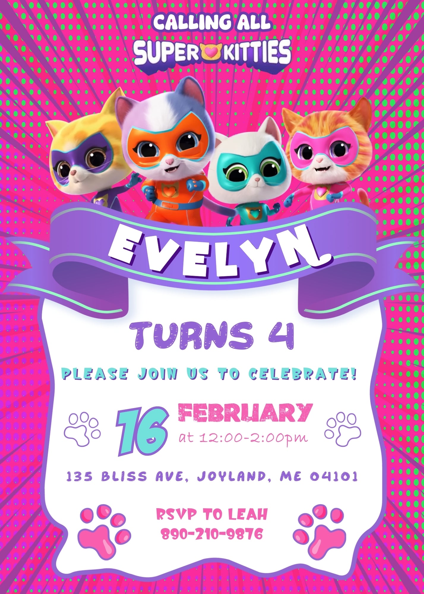 SuperKitties customizable invitation template | Share or Print | WB312