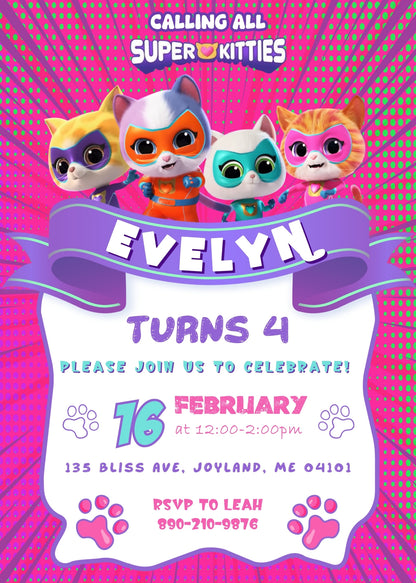 SuperKitties customizable invitation template | Share or Print | WB312