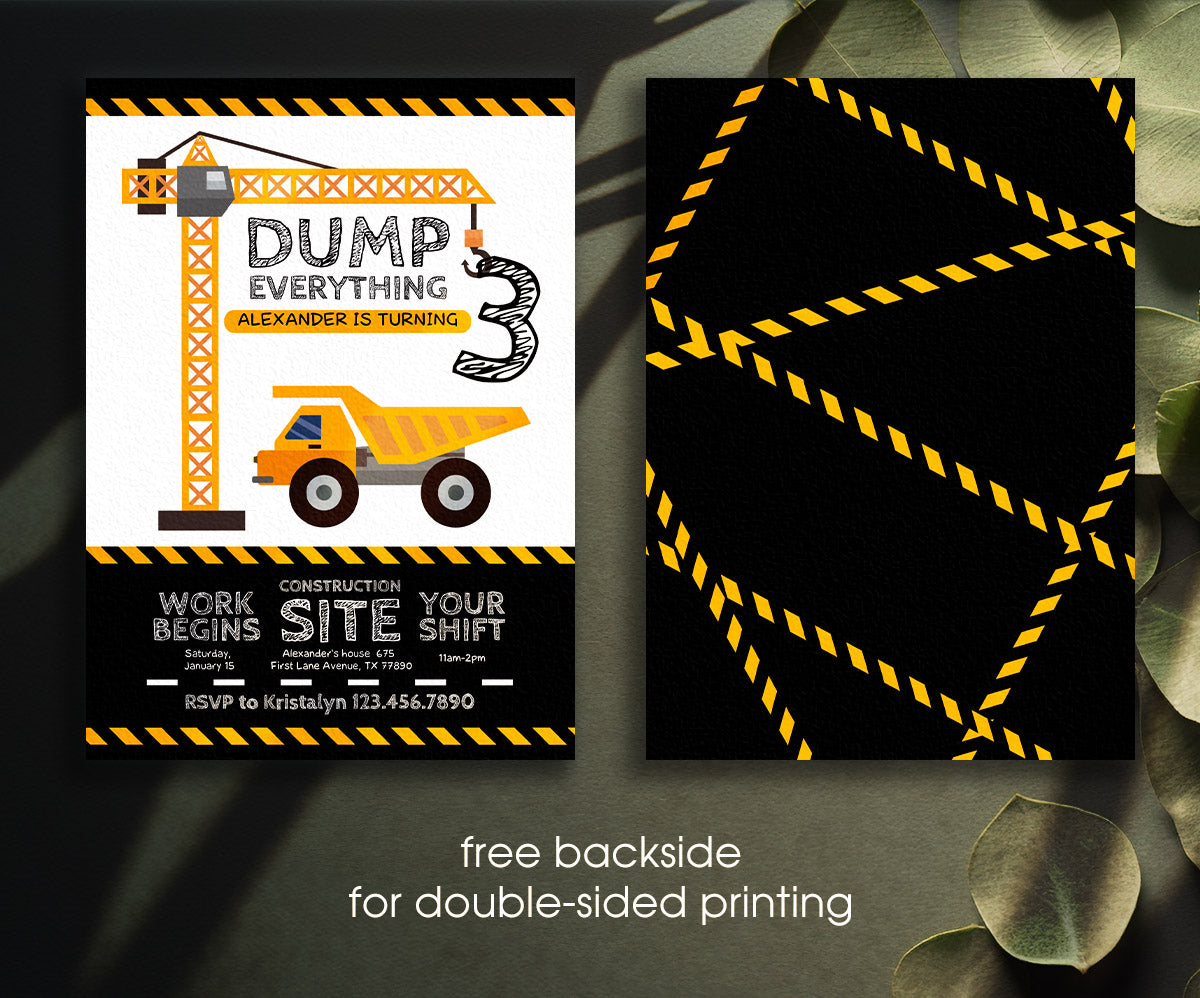 Dump Truck Construction customizable invitation template | Share or Print | boy | NO701