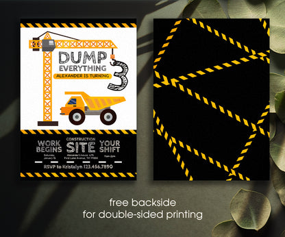 Dump Truck Construction customizable invitation template | Share or Print | boy | NO701