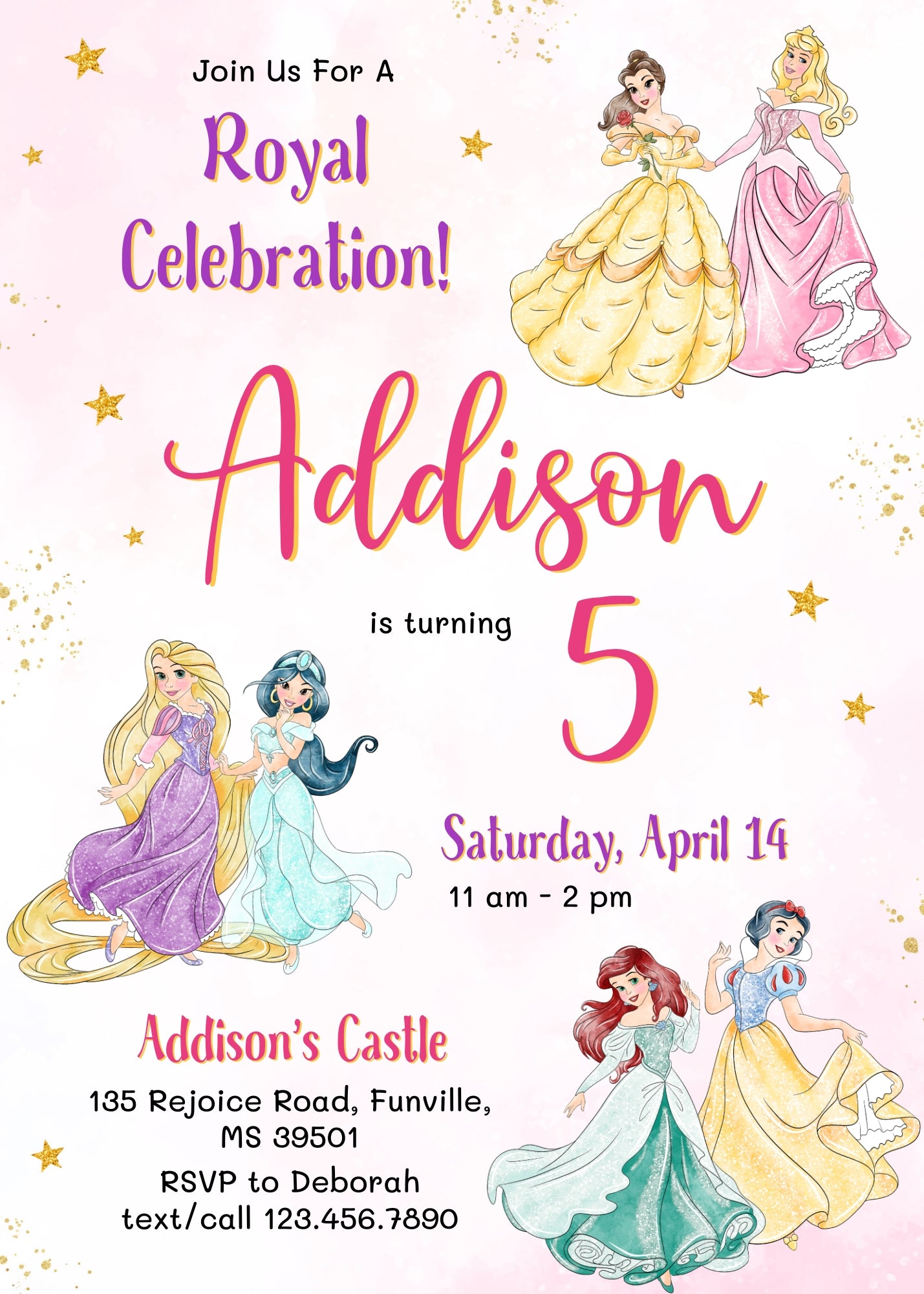 Disney Princess customizable invitation template | Share or Print | girl | DQ373
