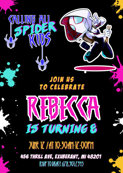 Spider Gwen Ghost Spidey customizable invitation template | Share or Print | girl | CZ373