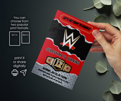 Wrestling WWE WrestleMania customizable invitation template | Share or Print | boy | MB199