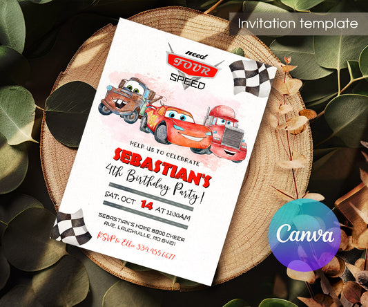 Cars Lightning Mcqueen Four customizable invitation template | Share or Print | boy | SV725