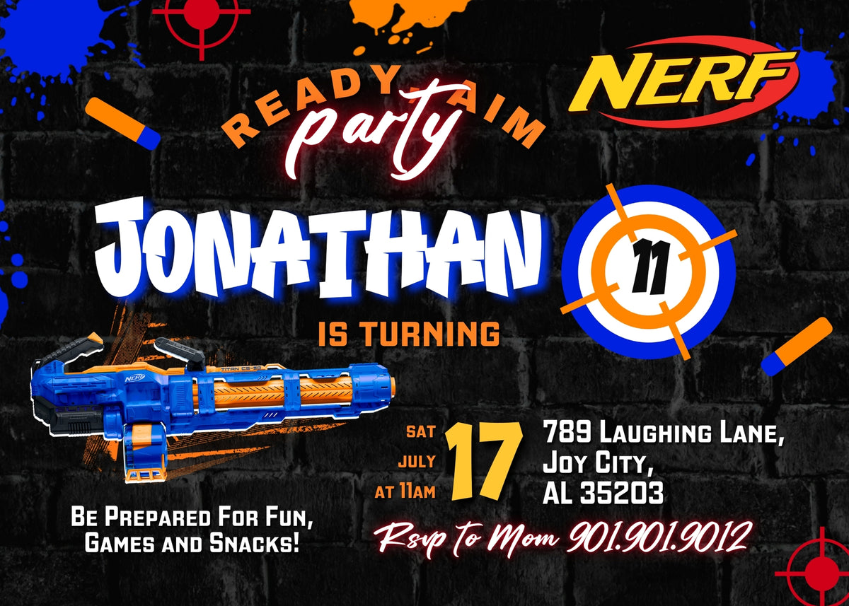 NERF Dart Wars customizable invitation template | Share or Print | boy | TQ942