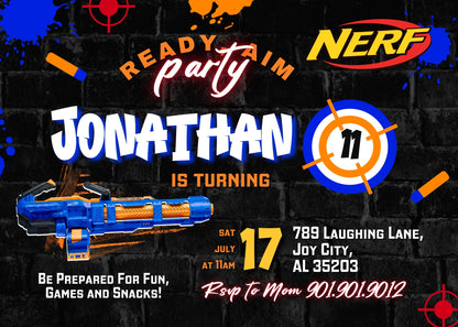 NERF Dart Wars customizable invitation template | Share or Print | boy | TQ942