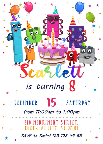 Numberblocks customizable invitation template | Share or Print | RT605