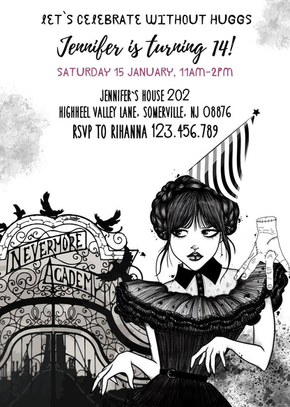 Wednesday Addams customizable invitation template | Share or Print | girl | QO608