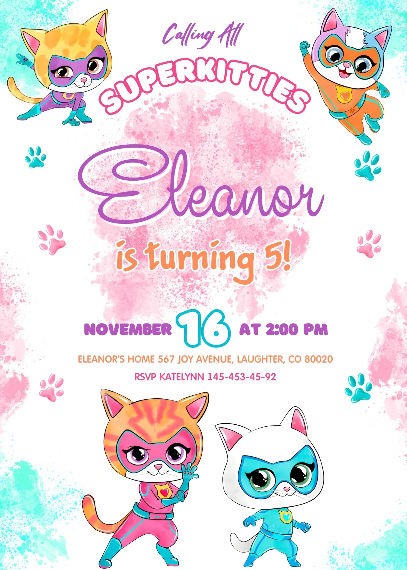 SuperKitties customizable invitation template | Share or Print | HT870