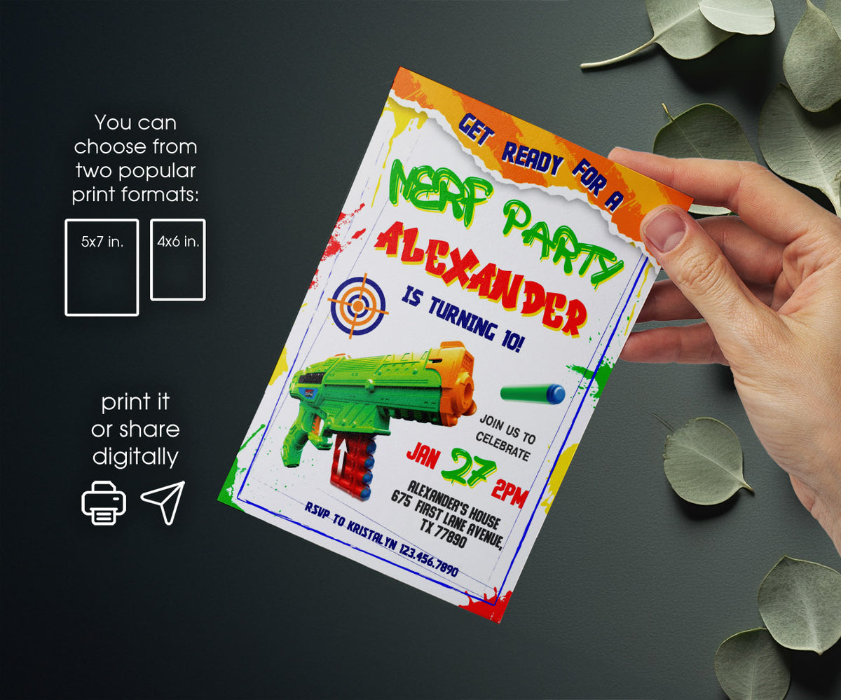NERF Dart Wars customizable invitation template | Share or Print | boy | DJ304