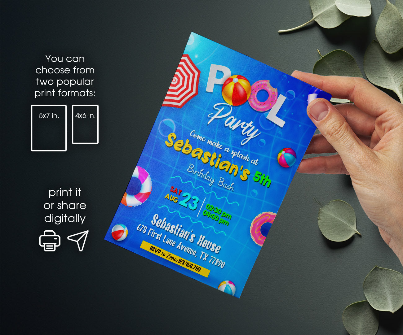 Pool Party customizable invitation template | Share or Print | boy | MO050