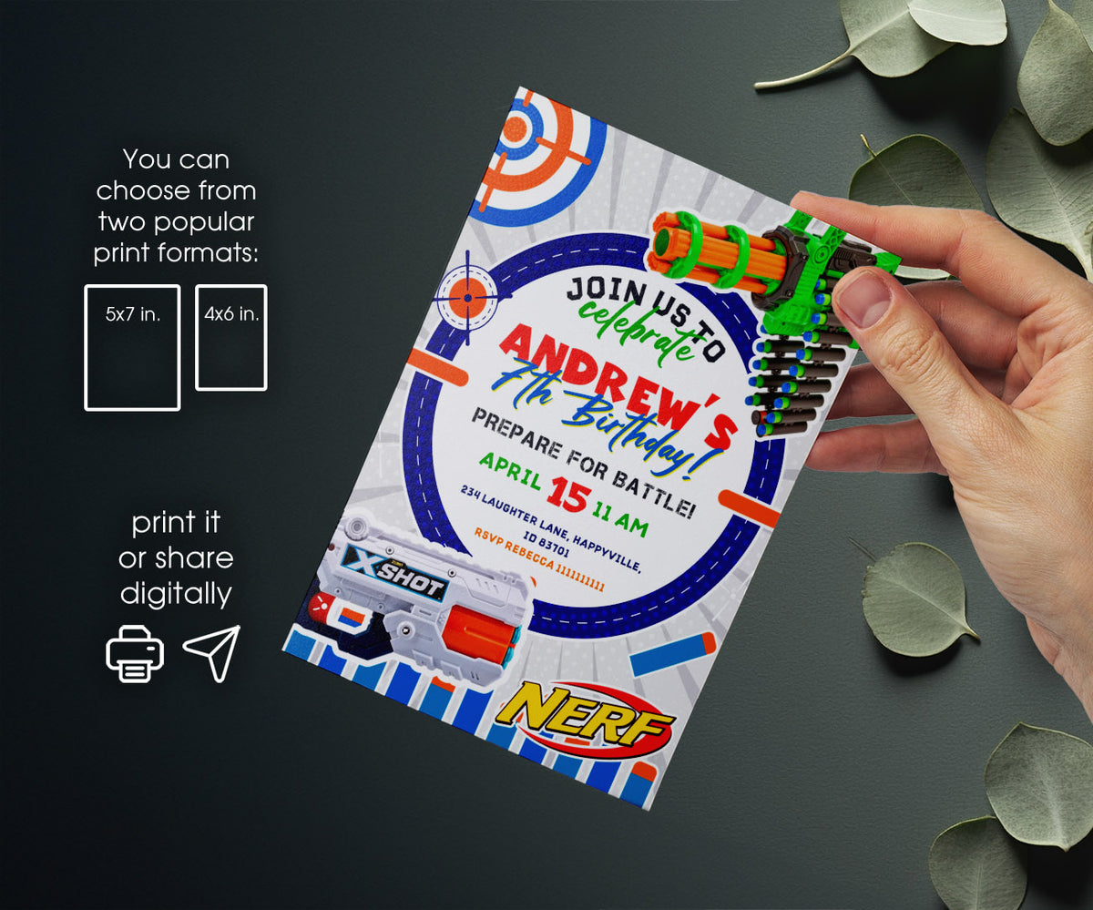 NERF Dart Wars customizable invitation template | Share or Print | boy | TD583