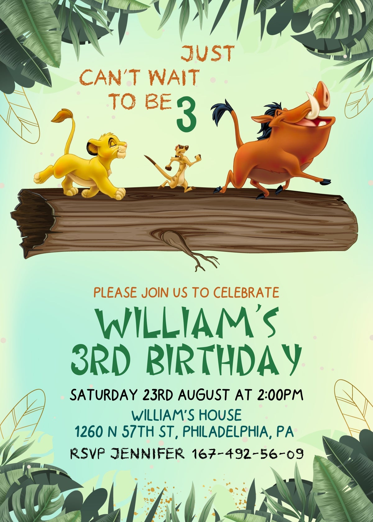 Lion King Simba customizable invitation template | Share or Print | HG356