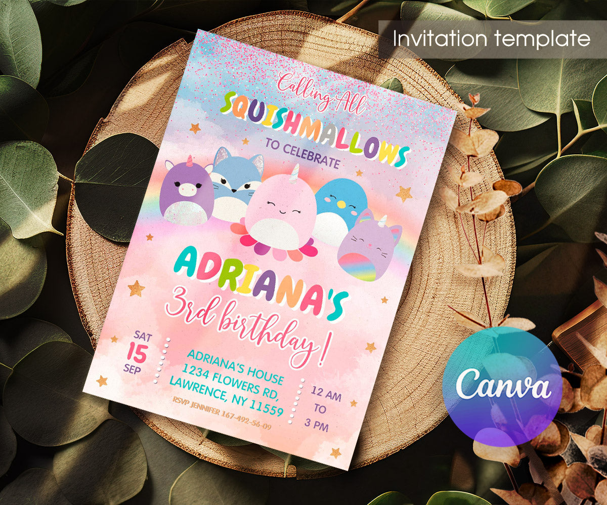 Squishmallows customizable invitation template | Share or Print | KD698