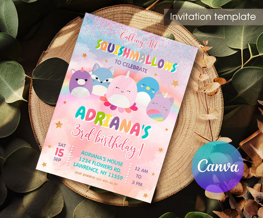 Squishmallows customizable invitation template | Share or Print | KD698