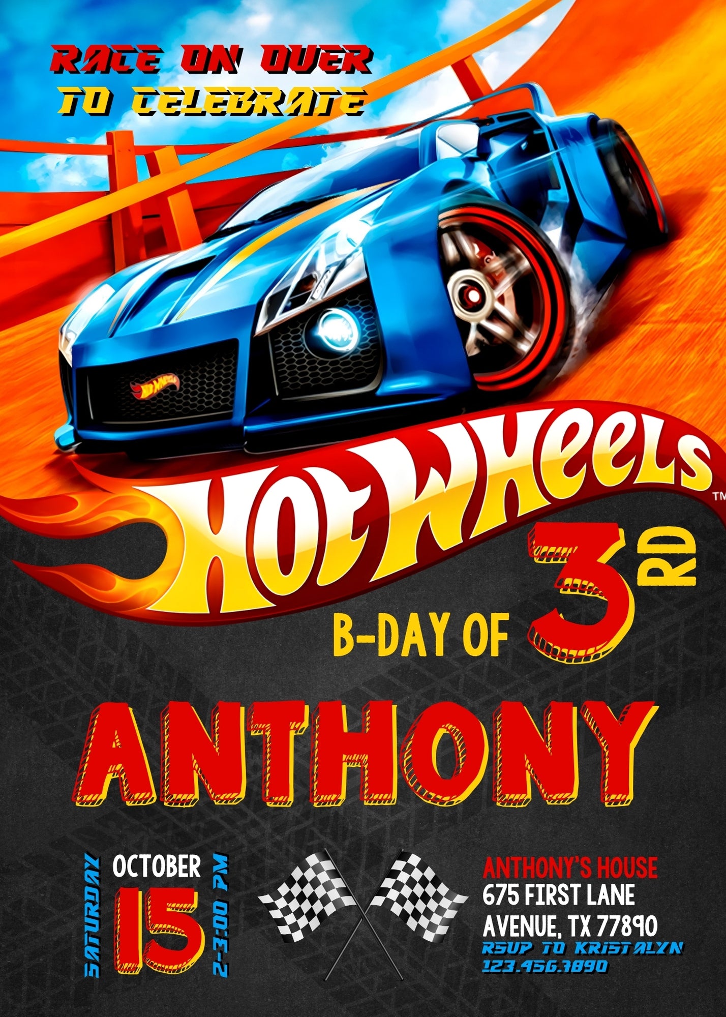 Hot Wheels Racing customizable invitation template | Share or Print | boy | OK285