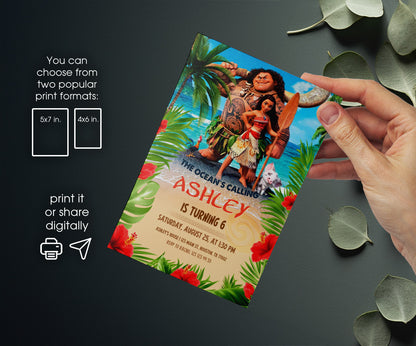 Moana Princess customizable invitation template | Share or Print | girl | DB774