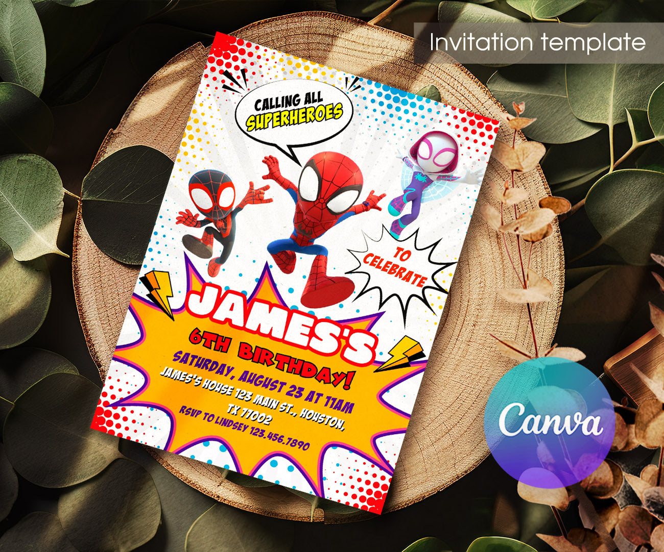 Spidey and His Amazing Friends customizable invitation template | Share or Print | boy | RS876